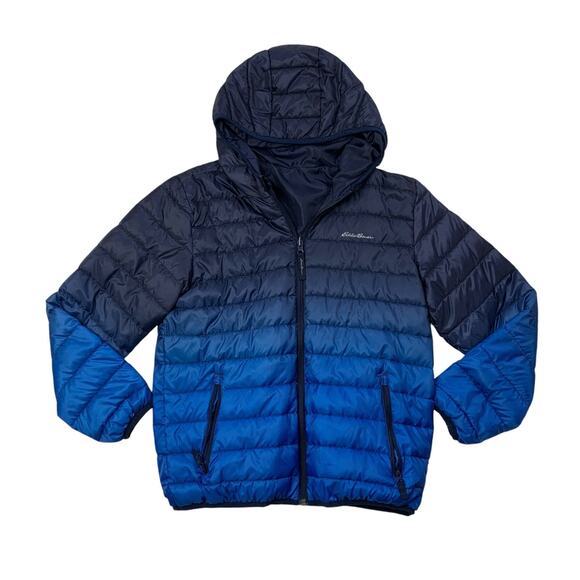 Eddie Bauer Jacket Boys Youth L Large Blue Down Insulated Puffer Full Zip Hooded - Picture 1 of 14